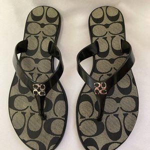 coach trixie flip flops black with monogram size 5m